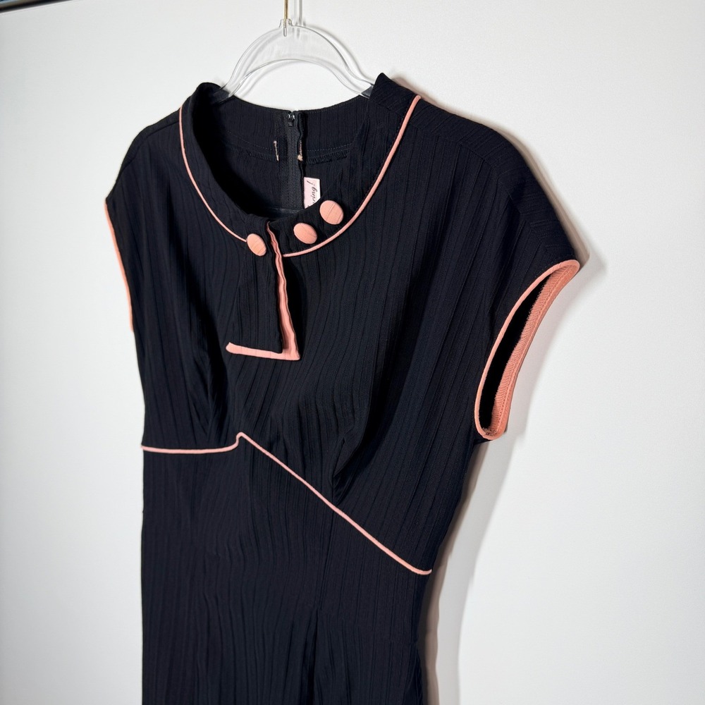 Stop Staring! Black Wiggle Dress Soft Pink Trim XL Vintage Pin-Up Midi - Picture 10 of 16